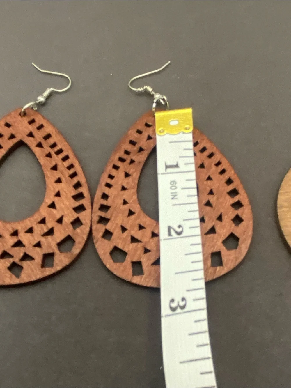 Wooden Teardrop and Tree Cutout Dangle Earrings - Brown